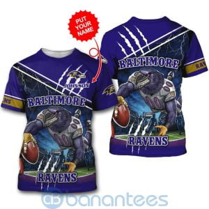 Baltimore Ravens Mascot Catching Ball Custom Name 3D All Over Printed Shirt Product Photo