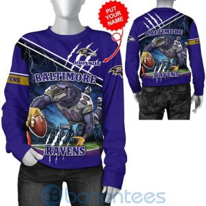 Baltimore Ravens Mascot Catching Ball Custom Name 3D All Over Printed Shirt Product Photo