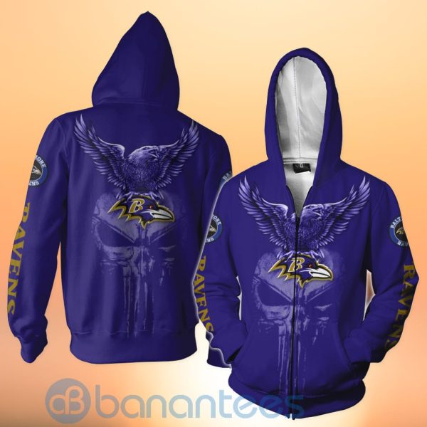 Baltimore Ravens NFL Logo Eagle Skull 3D All Over Printed Shirt Product Photo