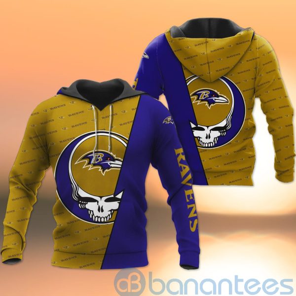 Baltimore Ravens NFL Team Logo Grateful Dead Design 3D All Over Printed Shirt Product Photo