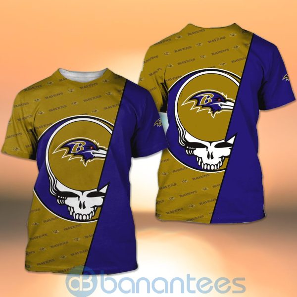 Baltimore Ravens NFL Team Logo Grateful Dead Design 3D All Over Printed Shirt Product Photo