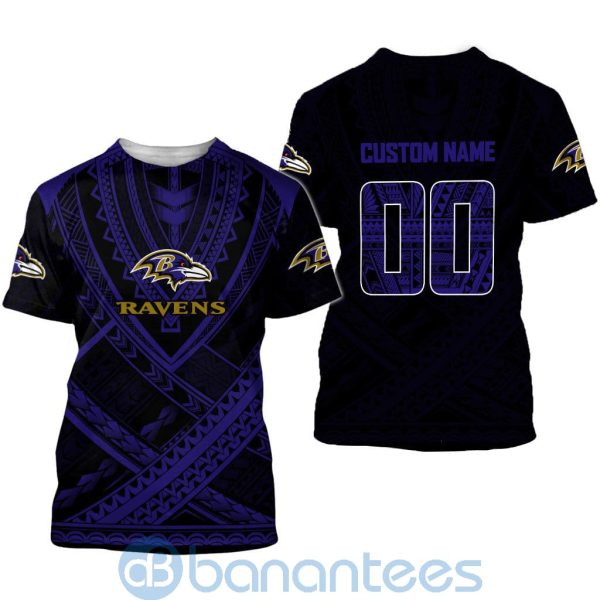 Baltimore Ravens NFL Team Logo Polynesian Pattern Custom Name Number 3D All Over Printed Shirt Product Photo
