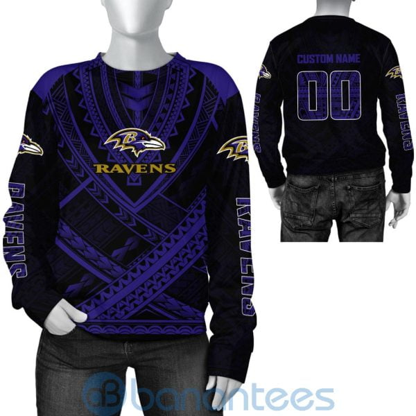Baltimore Ravens NFL Team Logo Polynesian Pattern Custom Name Number 3D All Over Printed Shirt Product Photo