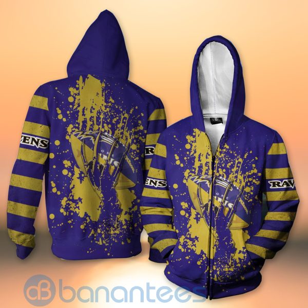Baltimore Ravens Skull Hand NFL Football Team Logo Ball 3D All Over Printed Shirt Product Photo