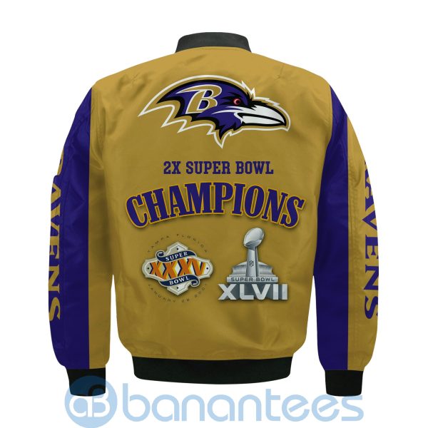 Baltimore Ravens Super Bowl Champions Custom Name Number Bomber Jacket Product Photo