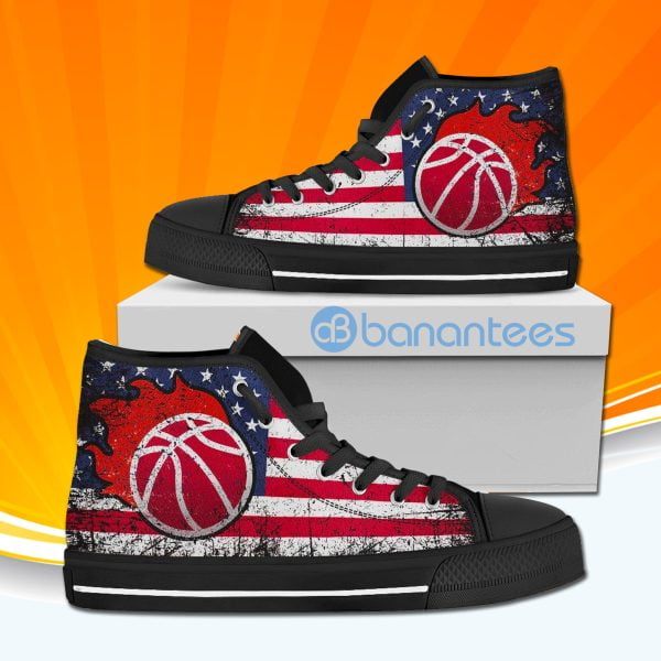 Basketball American Usa Flag High Top Canvas Shoes Sneakers For Men And Women Product Photo