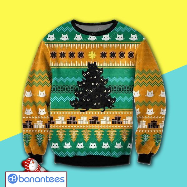 Black Cat Tree Christmas Merry Christmas All Over Print Ugly Sweater Product Photo