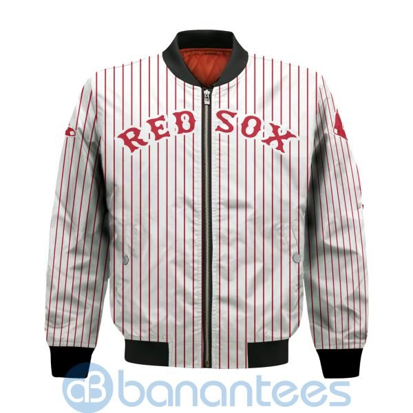 Boston Red Sox Stripes Custom Name Number Bomber Jacket Product Photo