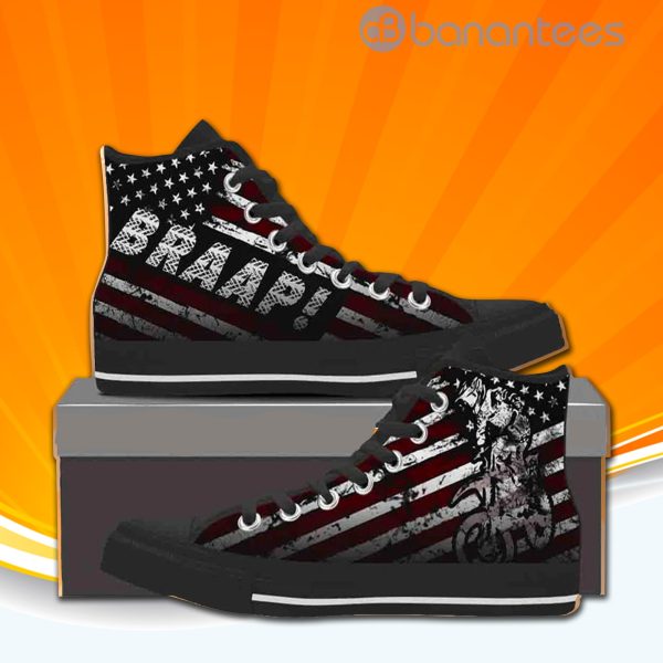 Braaap Vintage Usa American Flag High Top Canvas Shoes Sneakers For Men And Women Product Photo