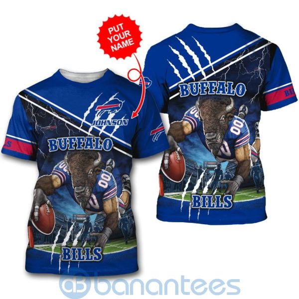 Buffalo Bills Mascot Catching Ball Custom Name 3D All Over Printed ShirT Product Photo