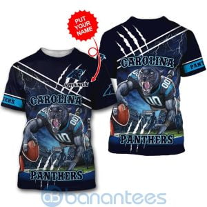 Carolina Panthers Mascot Catching Ball Custom Name 3D All Over Printed Shirt Product Photo