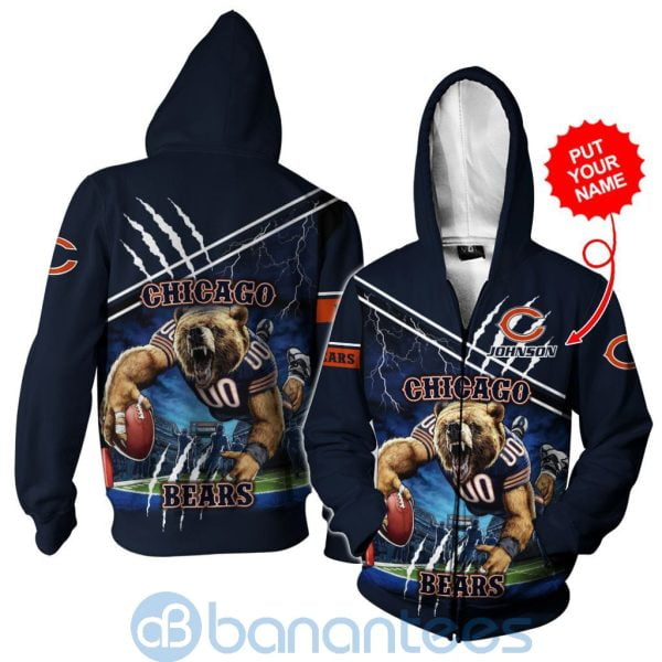 Chicago Bears Mascot Catching Ball Custom Name 3D All Over Printed Shirt Product Photo