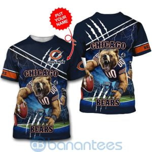 Chicago Bears Mascot Catching Ball Custom Name 3D All Over Printed Shirt Product Photo