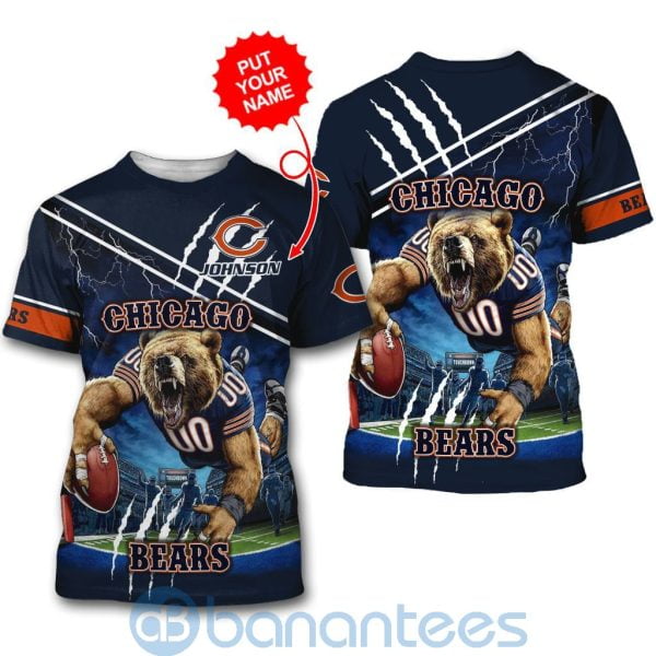 Chicago Bears Mascot Catching Ball Custom Name 3D All Over Printed Shirt Product Photo