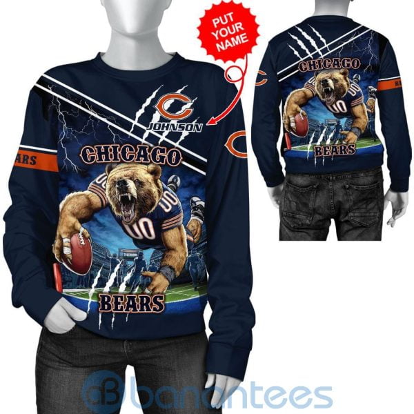 Chicago Bears Mascot Catching Ball Custom Name 3D All Over Printed Shirt Product Photo