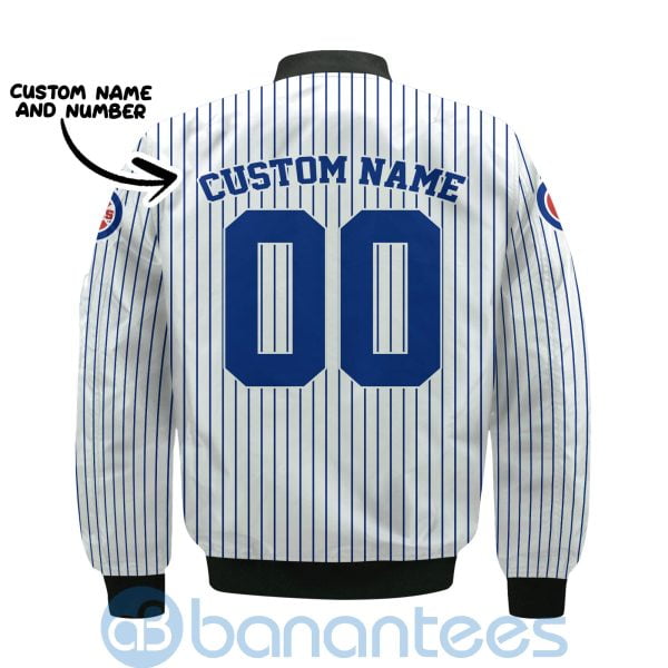 Chicago Cubs Stripes Custom Name Number Bomber Jacket Product Photo