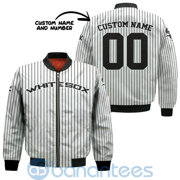 Chicago White Sox Stripes Custom Name Number Bomber Jacket Product Photo