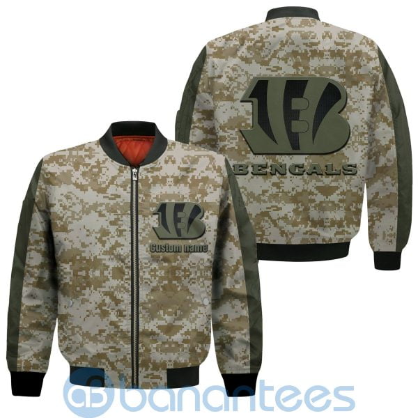 Cincinnati Bengals American Football Team Logo Camouflage Custom Name Bomber Jacket Product Photo
