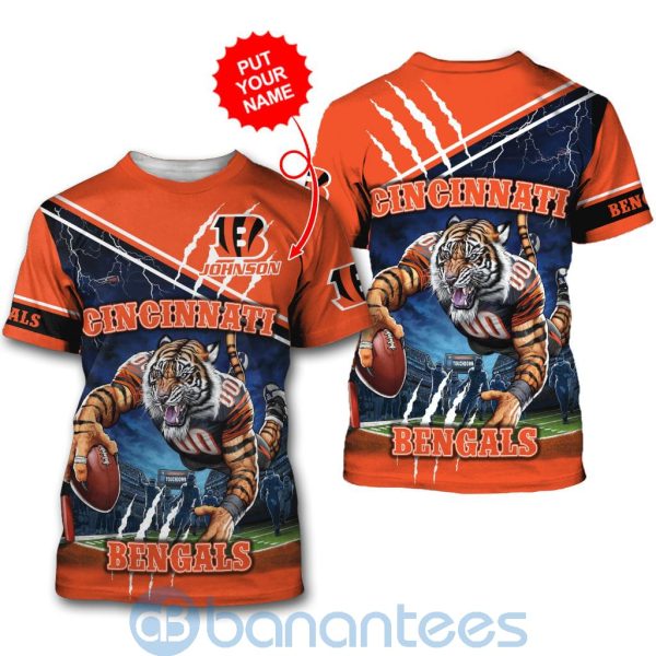 Cincinnati Bengals Mascot Catching Ball Custom Name 3D All Over Printed Shirt Product Photo