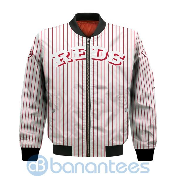 Cincinnati Reds Stripes Custom Name Number Bomber Jacket Product Photo