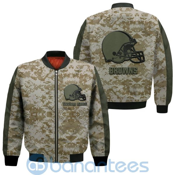 Cleveland Browns American Football Team Logo Camouflage Custom Name Bomber Jacket Product Photo