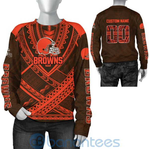 Cleveland Browns NFL Team Logo Polynesian Pattern Custom Name Number 3D All Over Printed Shirt Product Photo