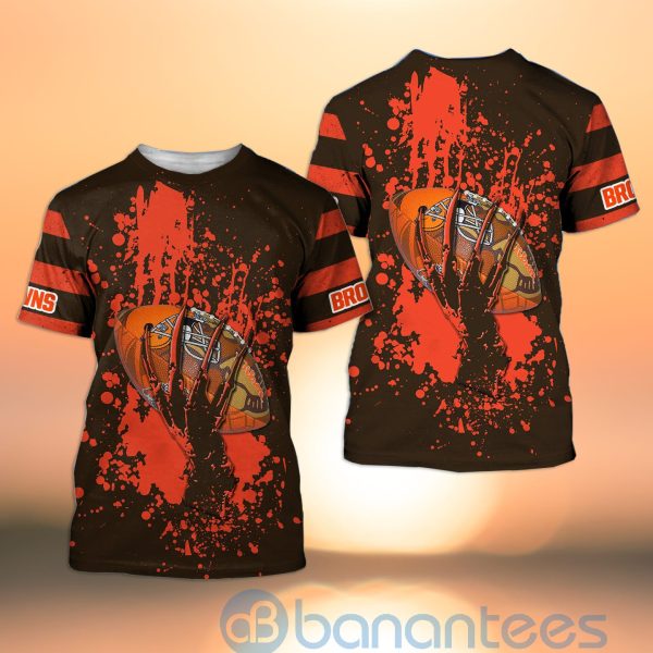 Cleveland Browns Skull Hand NFL Football Team Logo Ball 3D All Over Printed Shirt Product Photo