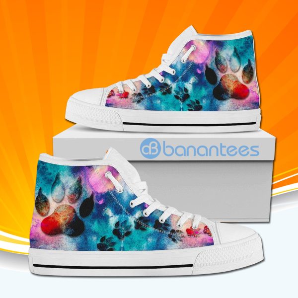 Colorful Dog Paws High Top Canvas Shoes Sneakers For Men And Women Custom Shoes Product Photo