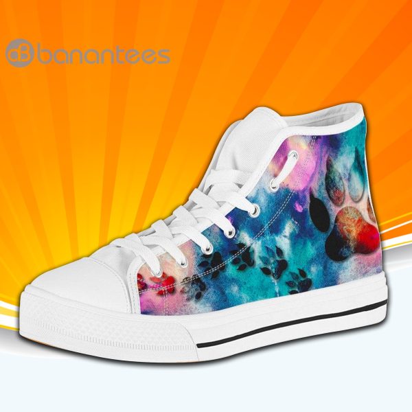 Colorful Dog Paws High Top Canvas Shoes Sneakers For Men And Women Custom Shoes Product Photo