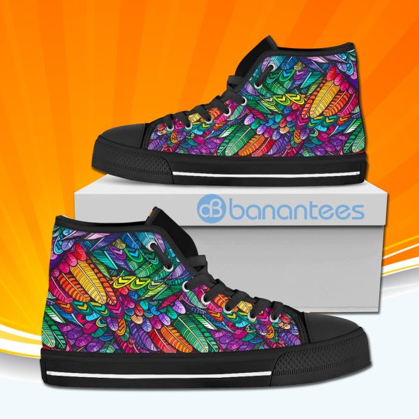 Colorful Feathers High Top Canvas Shoes Sneakers Custom Shoes Product Photo