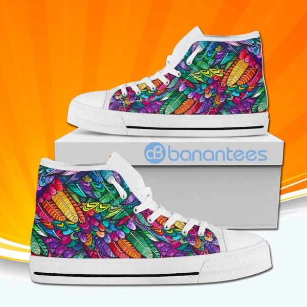 Colorful Feathers High Top Canvas Shoes Sneakers Custom Shoes Product Photo