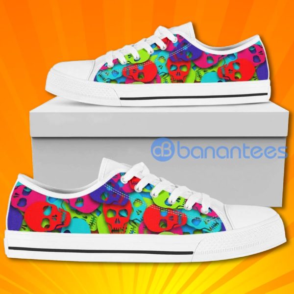 Colorful Skull Pattern Lovely Design Low Top Canvas Shoes Product Photo