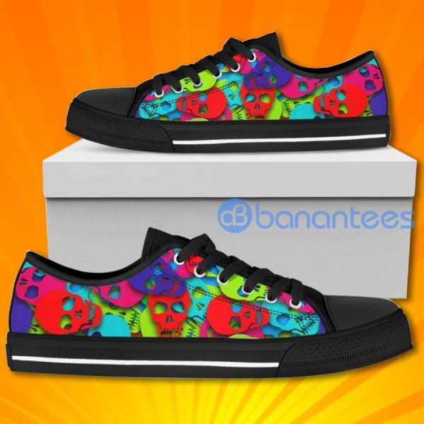 Colors Skeleton Skull Lovely Design Low Top Canvas Shoes Product Photo