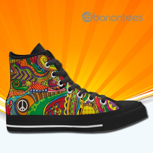 Cute Hippie Colorful Abstract Peace Sign High Top Canvas Shoes Sneakers For Men And Women Product Photo