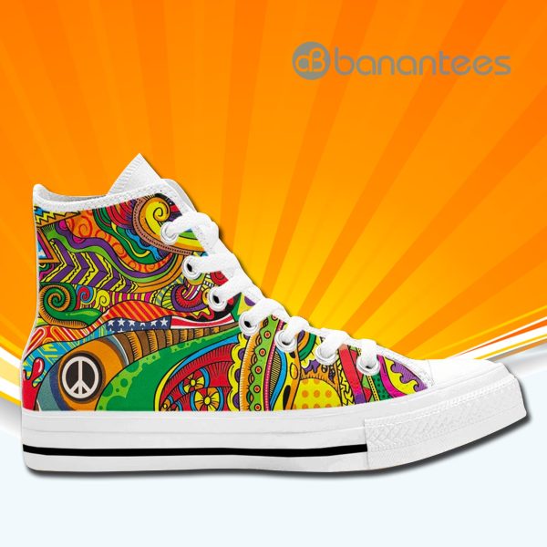 Cute Hippie Colorful Abstract Peace Sign High Top Canvas Shoes Sneakers For Men And Women Product Photo