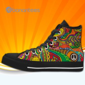 Cute Hippie Colorful Abstract Peace Sign High Top Canvas Shoes Sneakers For Men And Women Product Photo