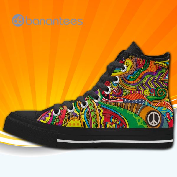 Cute Hippie Colorful Abstract Peace Sign High Top Canvas Shoes Sneakers For Men And Women Product Photo