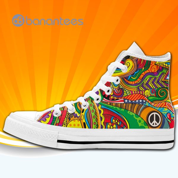 Cute Hippie Colorful Abstract Peace Sign High Top Canvas Shoes Sneakers For Men And Women Product Photo