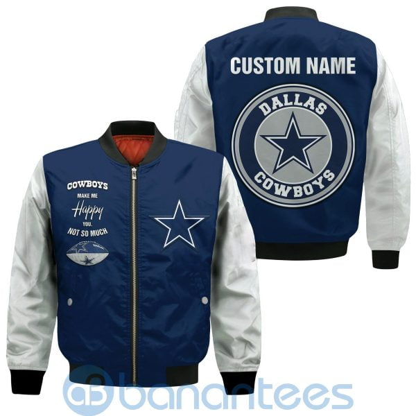Dallas Cowboys Make Me Happy American Football Team Logo Custom Name Bomber Jacket Product Photo