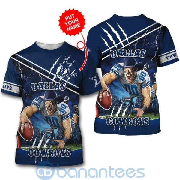 Dallas Cowboys Mascot Catching Ball Custom Name 3D All Over Printed Shirt Product Photo