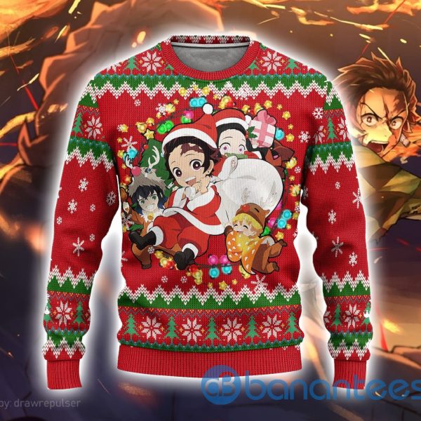 Demon Slayer Anime Anime Ugly Christmas Sweater Red Product Photo