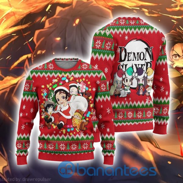 Demon Slayer Anime Anime Ugly Christmas Sweater Red Product Photo