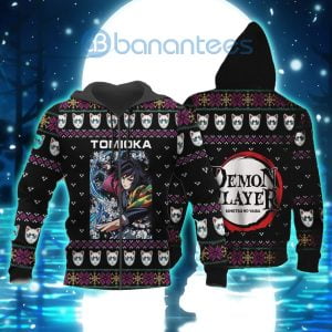 Demon Slayer Anime Giyu Tomioka Knitting Christmas All Over Printed 3D Shirt - 3D Zip Hoodie - Black