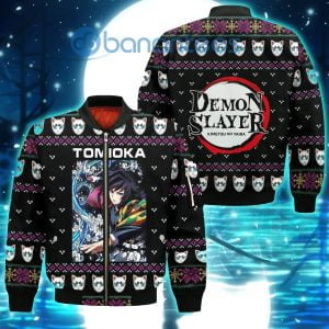Demon Slayer Anime Giyu Tomioka Knitting Christmas All Over Printed 3D Shirt - Bomber Jacker - Black