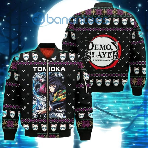 Demon Slayer Anime Giyu Tomioka Knitting Christmas All Over Printed 3D Shirt - Bomber Jacker - Black