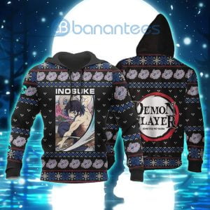 Demon Slayer Anime Inosuke Hashibira Knitting Christmas All Over Printed 3D Shirt - 3D Hoodie - Black