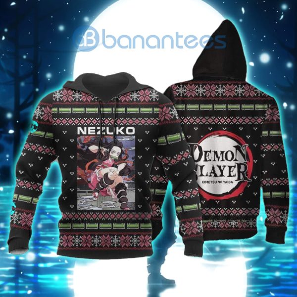 Demon Slayer Anime Nezuko Kamado Knitting Christmas All Over Printed 3D Shirt - 3D Hoodie - Black