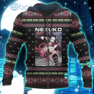 Demon Slayer Anime Nezuko Kamado Knitting Christmas All Over Printed 3D Shirt - 3D Zip Hoodie - Black