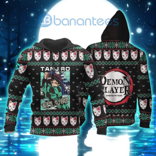 Demon Slayer Anime Tanjiro Kamado Knitting Christmas All Over Printed 3D Shirt - 3D Hoodie - Black