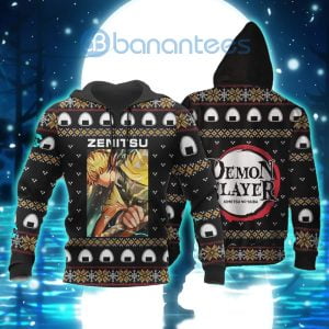 Demon Slayer Anime Zenitsu Agatsuma Knitting Christmas All Over Printed 3D Shirt - 3D Hoodie - Black
